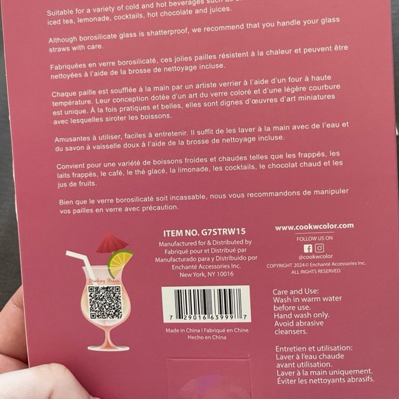 Flower 🌸 Reusable Glass Straw Set of 6 Colors & Cleaning Brush NWT - Picture 5 of 5